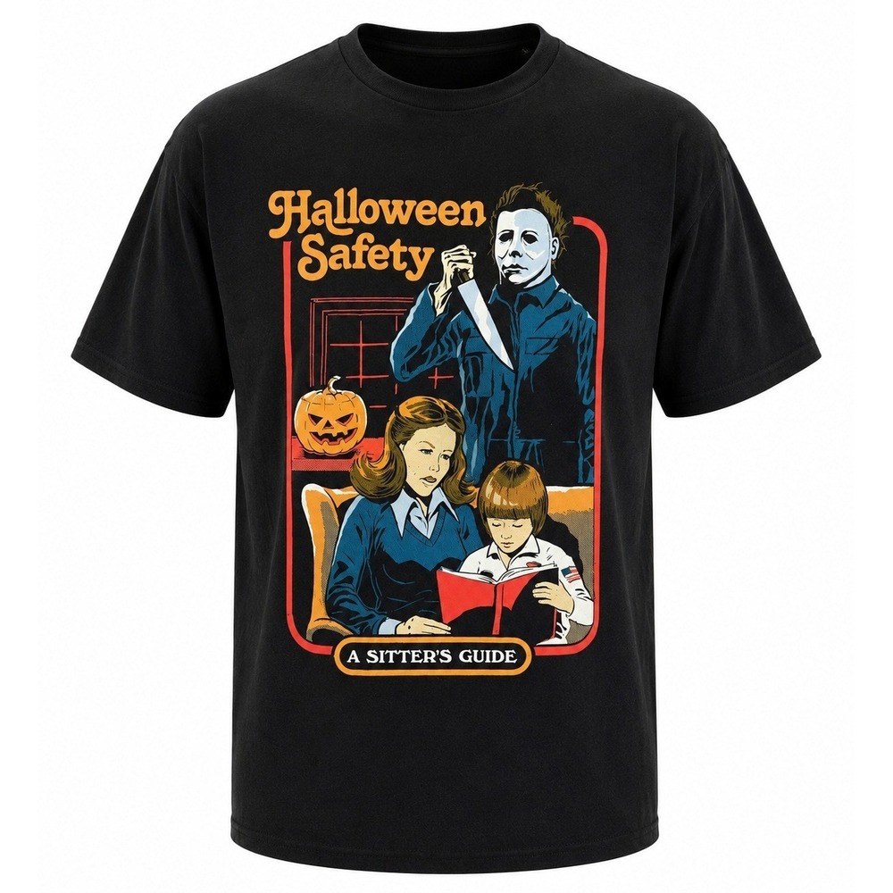Halloween Michael Myers Safety A Sitters Guide Graphic T-Shirt Black XL Horror